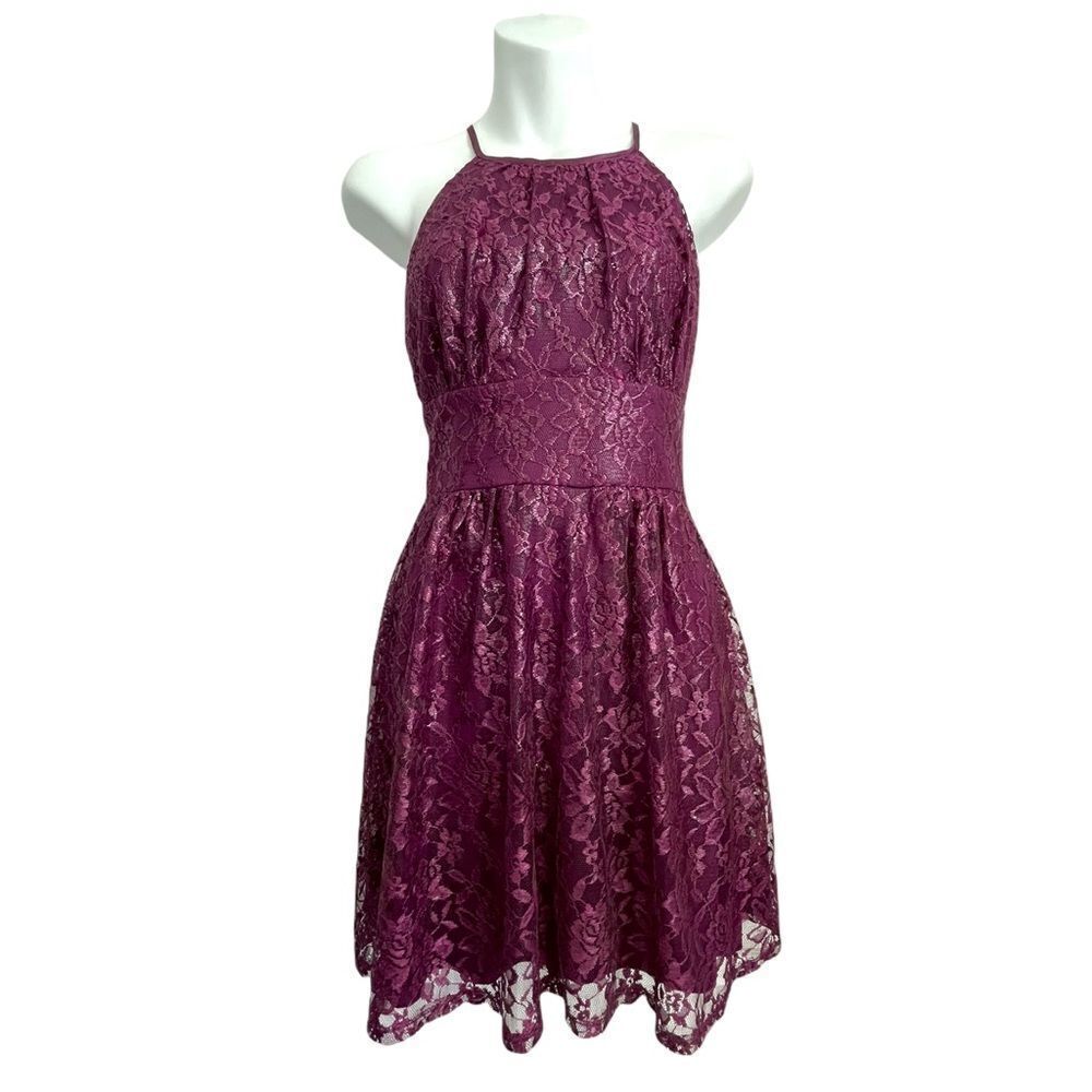 Y2K Vintage Lace Floral Netting Halter Party Cranberry Dress 5 to 6 Juni…